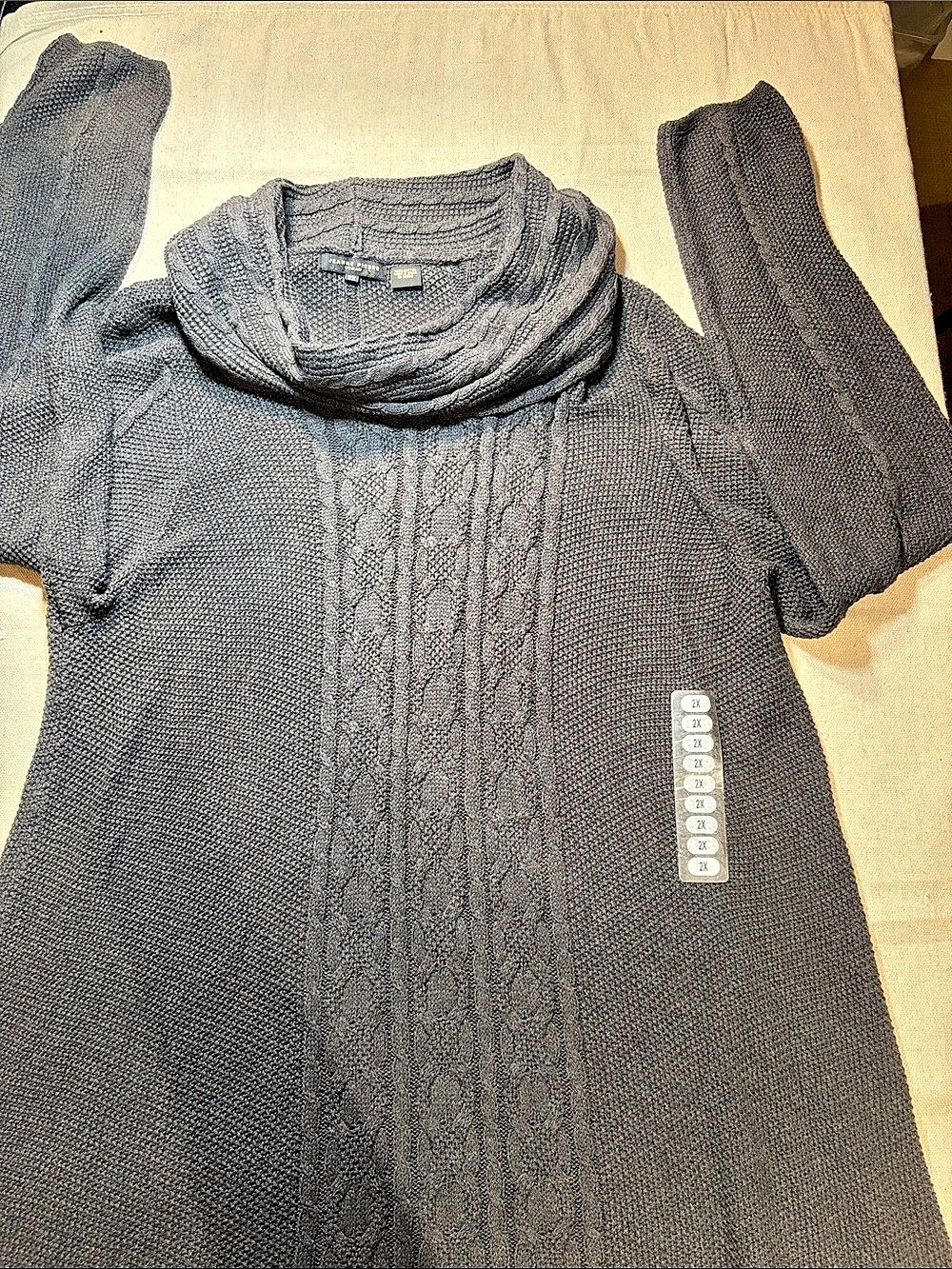 Jeanne Pierre Cable Knit Cowl Neck Sweater Gray 2X New without tag